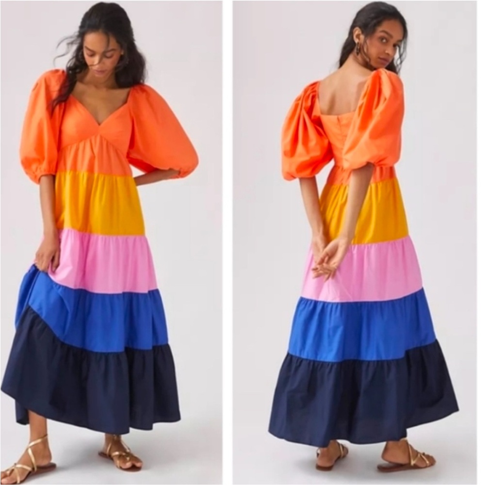FARM Rio for Anthropologie Colorblock Tiered Maxi Sundress